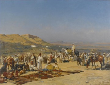 Árabe Painting - MERCADO EN EL DESIERTO Victor Huguet Araber